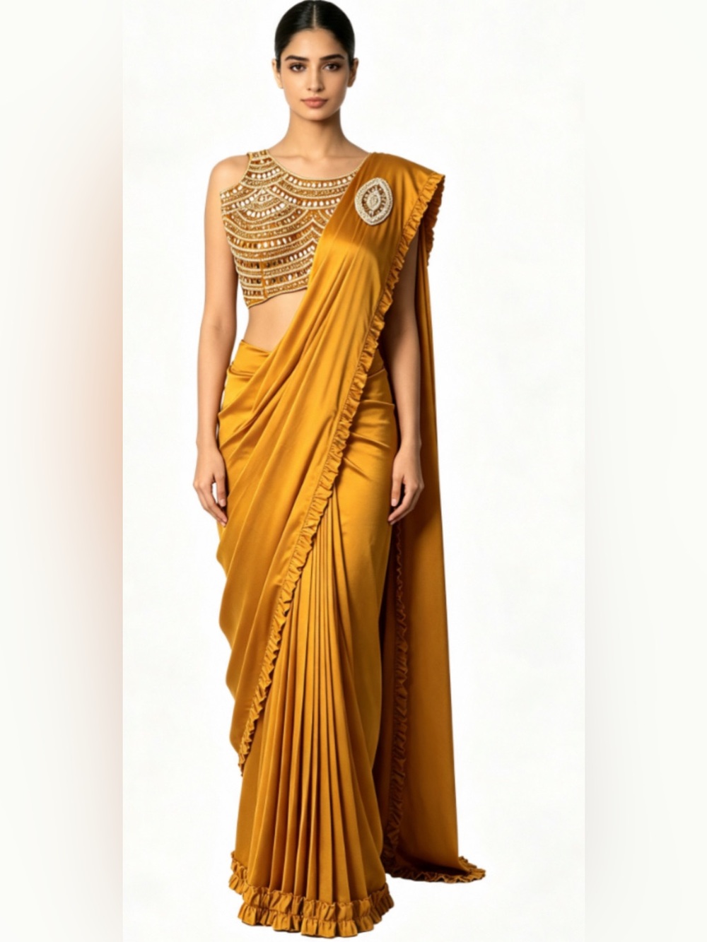 Turmeric Ruffled Ready-to-Wear Saree
